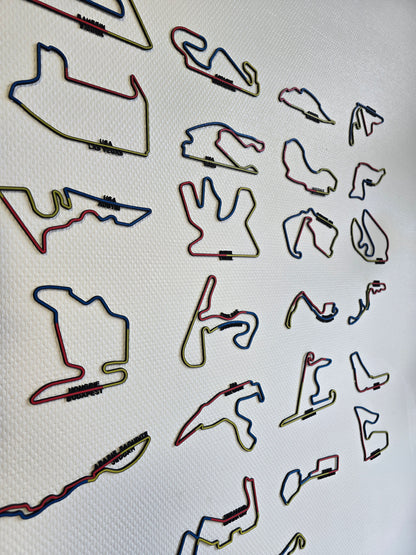 Lot de 24 circuits de Formule 1 en couleurs, Déco murale circuit F1, mural, Tracé circuit F1, saison 2024, sport automobile, sport moto, wall art. 3D