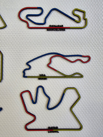 Lot de 24 circuits de Formule 1 en couleurs, Déco murale circuit F1, mural, Tracé circuit F1, saison 2024, sport automobile, sport moto, wall art. 3D