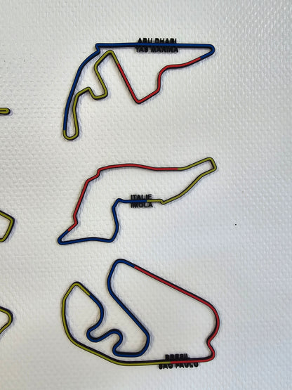 Lot de 24 circuits de Formule 1 en couleurs, Déco murale circuit F1, mural, Tracé circuit F1, saison 2024, sport automobile, sport moto, wall art. 3D